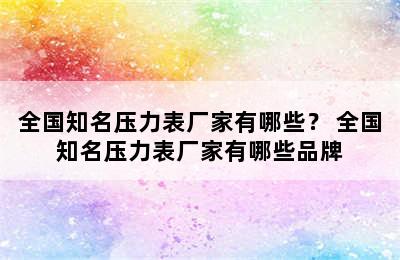 全国知名压力表厂家有哪些？ 全国知名压力表厂家有哪些品牌